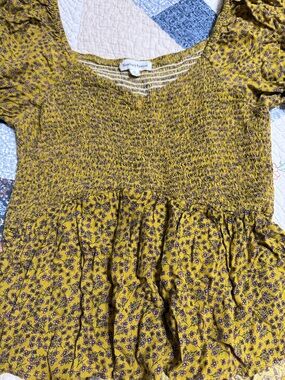Newbury Kustom Mustard Floral Smocked Peplum Top